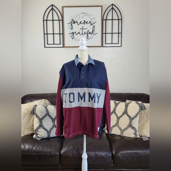 Vintage Tommy Hilfiger Denim Men's Size M Long Sleeve Rugby Shirt Color Block - Picture 2 of 10